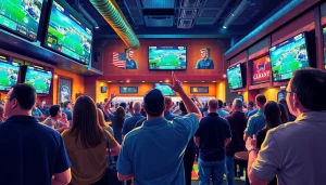 Patrons enjoying South Carolina sports betting in a vibrant sports bar setting.