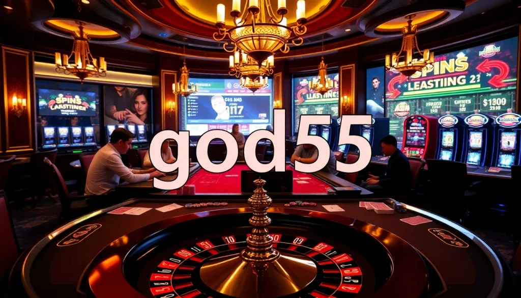 Players enjoying a high-stakes poker game at god55 casino, showcasing excitement and luxury.