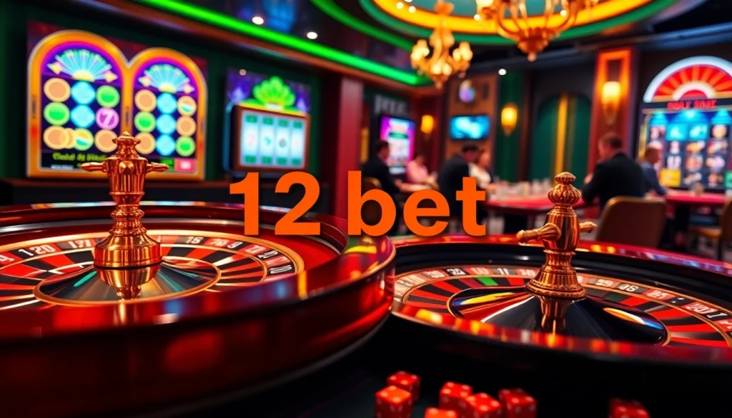 12bet casino scene featuring vibrant roulette wheel and engaging table games for a thrilling betting experience.