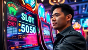 Menangkan slot bet 50 perak dengan pemain bersemangat di kasino yang hidup.