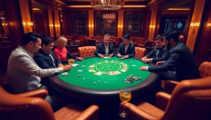 Experience excitement at link rr88 with a vibrant casino scene featuring a high-stakes poker table.