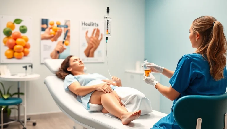 Patient receiving IV Vitamin injections in a modern clinic environment, ensuring effective wellness.