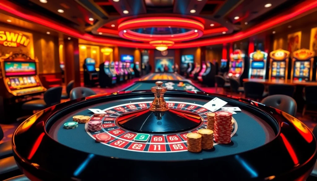 Engaging casino atmosphere featuring a roulette table and betting slip on 555win com.