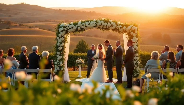 Celebrate at Clarksburg Wedding Venues with beautiful floral decor and stunning vineyard backdrop.
