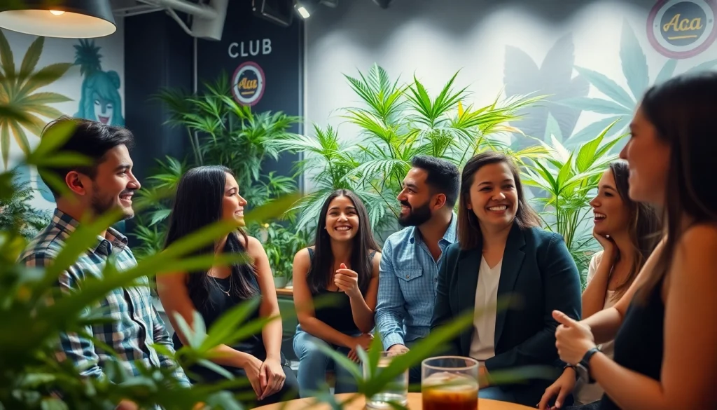 Join members at Club Cannabis Madrid engaging in a vibrant and relaxed social environment.
