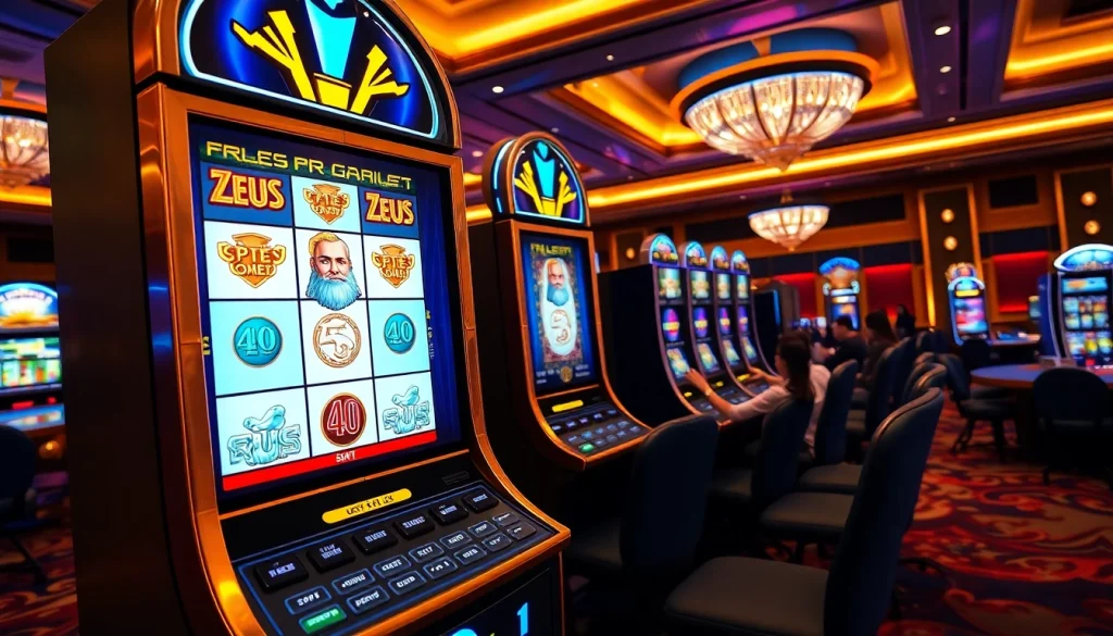 Menikmati kegembiraan mesin slot Zeus dengan grafis berwarna-warni dan simbol-simbolnya.