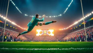 Save a penalty shot in football with dynamic action showcasing ผลบอลสดgoal statistics.