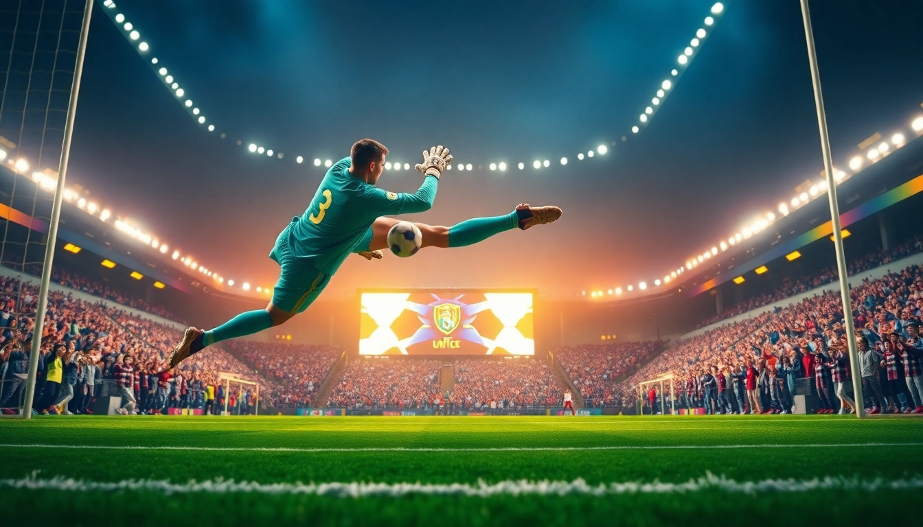 Save a penalty shot in football with dynamic action showcasing ผลบอลสดgoal statistics.