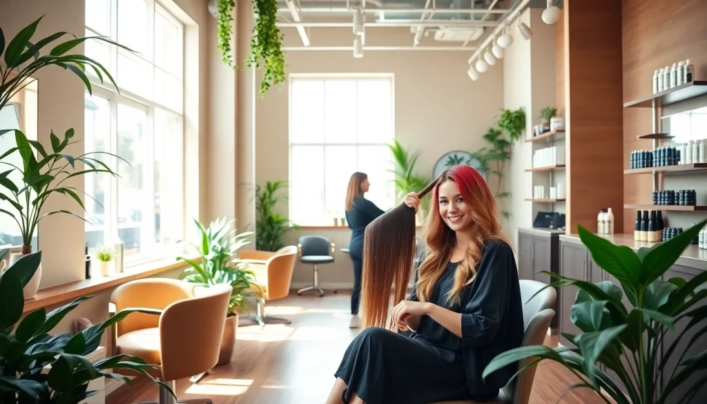 Clients enjoying expert hair services at addendum salon in a bright, welcoming environment.