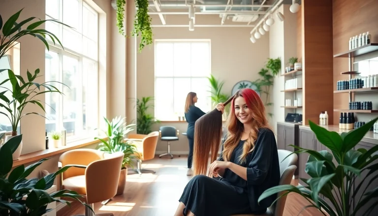 Clients enjoying expert hair services at addendum salon in a bright, welcoming environment.