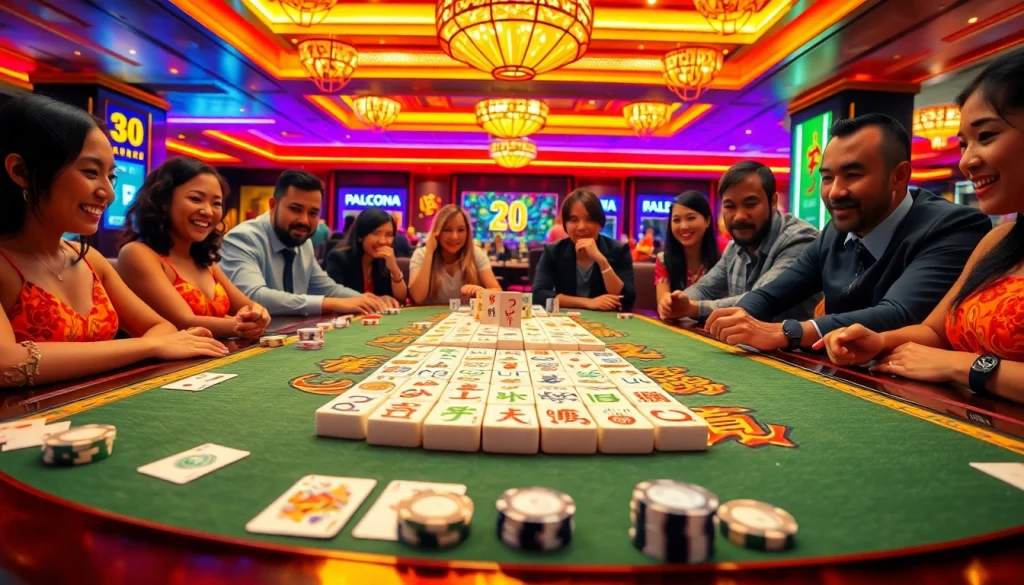 Engage in link mahjong with thrilling gameplay at a vibrant casino table.