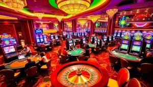 Experience the excitement of gaming at Nhà cái Haywin casino with vibrant tables and slot machines.