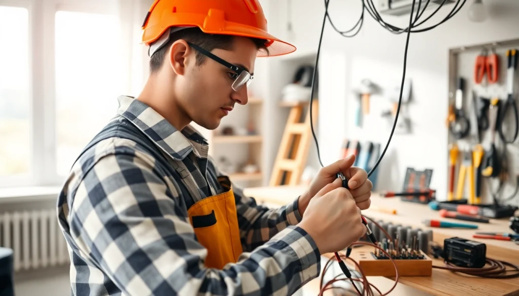 Electrician apprenticeship Hawaii: Skilled apprentice working on electrical wiring installation at home.