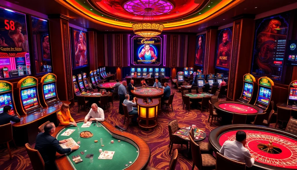 S8 Casino tables and vibrant slot machines in a luxurious gambling environment