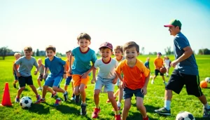 Engaging scene of boys actively participating in Multi Sports Camps for Boys, showcasing teamwork and fun.