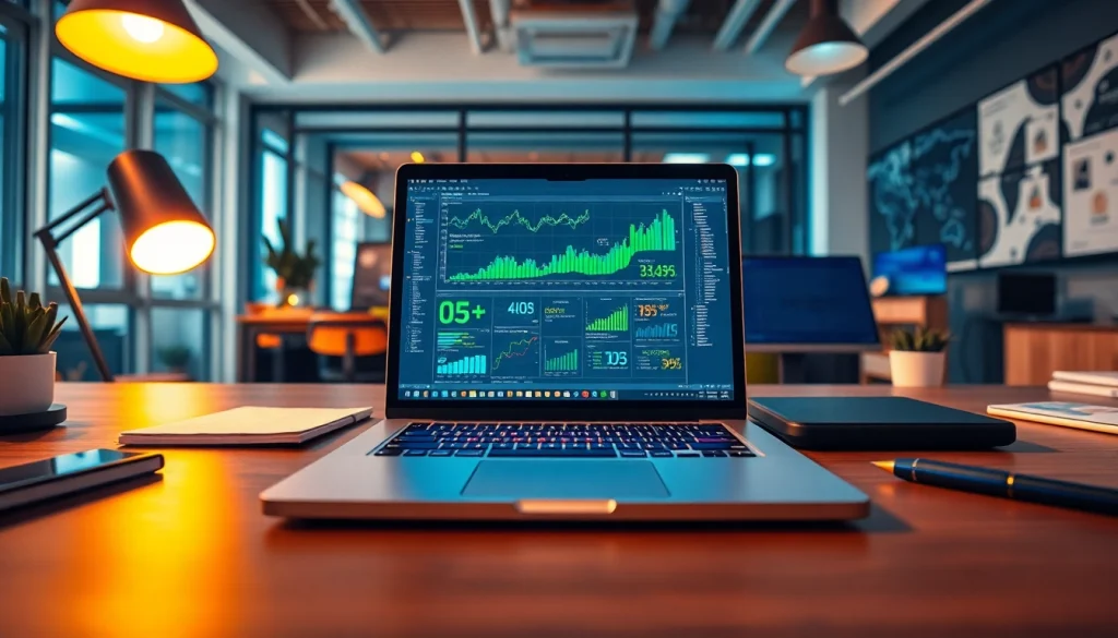 Web scrapping analytics displayed on a laptop in a modern tech workspace