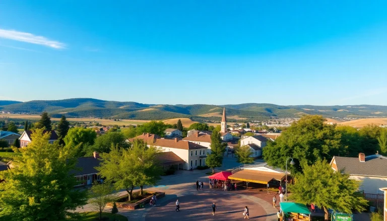 Clarksburg bustling town square filled with community members and vibrant activity.