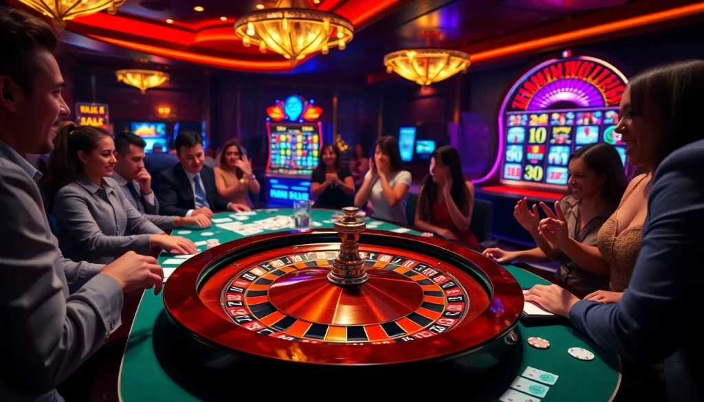 Mengundang pemain di meja kasino yang meriah yang menampilkan kegembiraan situs deposit 5k.