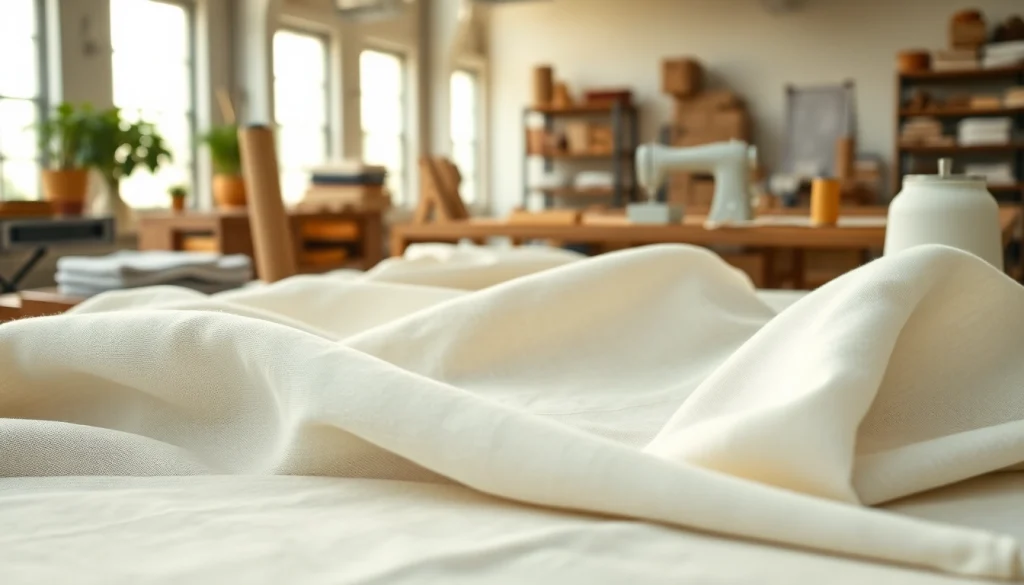 Bekijk hoogwaardige linnen stoffen gepresenteerd in een serene omgeving met elegante texturen en kleuren.