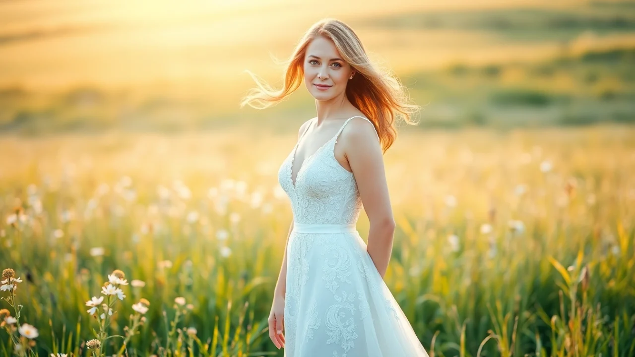 Capture a moment of light & airy photography showcasing a bride in a sunlit meadow.