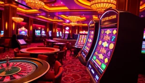Experience the excitement of scatter hitam at an elegant casino with players engaged in fun gaming.