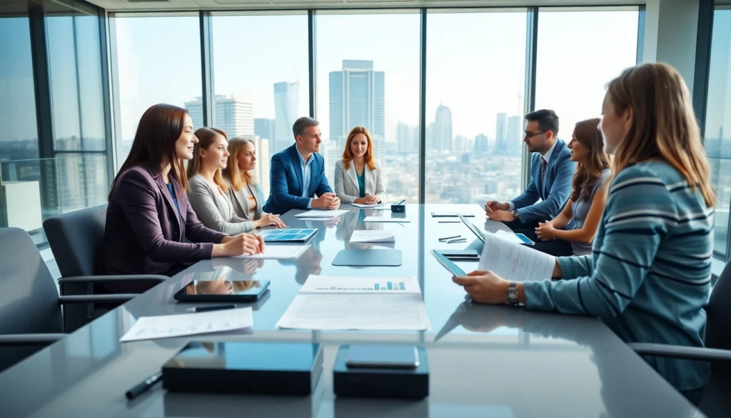 Luxembourg family holding team in a modern office focused on investment strategy.