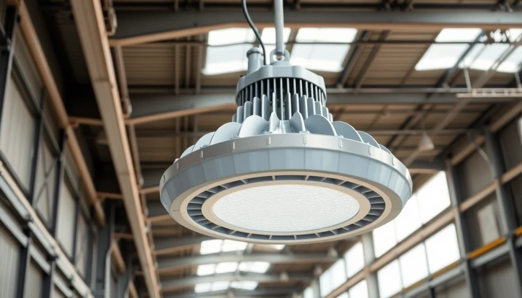 Verhoog de helderheid met deze krachtige led high bay lamp in een moderne industriële omgeving.