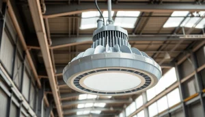 Verhoog de helderheid met deze krachtige led high bay lamp in een moderne industriële omgeving.