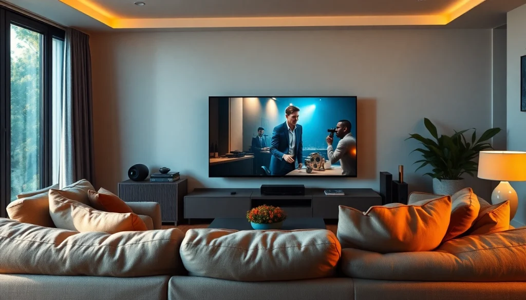 ดูหนังออนไลน์ ในห้องนั่งเล่นที่อบอุ่นกับทีวีขนาดใหญ่