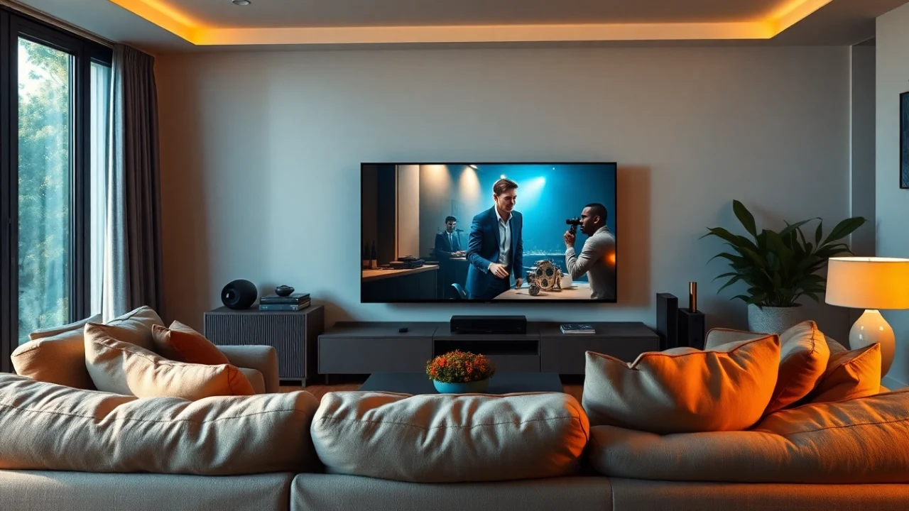 ดูหนังออนไลน์ ในห้องนั่งเล่นที่อบอุ่นกับทีวีขนาดใหญ่