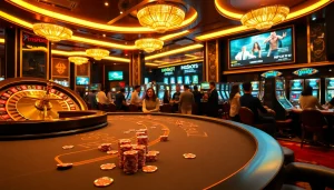 Experience thrilling slots and casino games at idnslot, featuring vibrant tables and lively players.