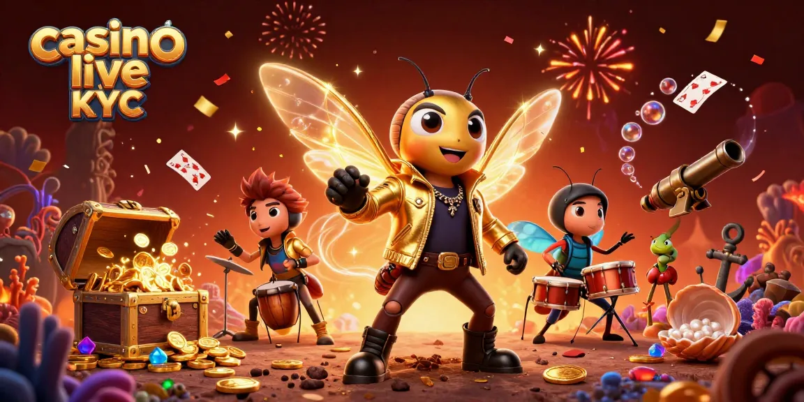 Profitez d'une scène animée de casino live sans KYC avec une rock star et des éléments de jeu colorés.